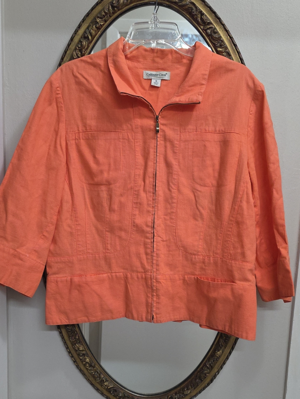 Coldwater Creek Women's Coral Orange Zip-Front Jacket Boxy Fit Size 16